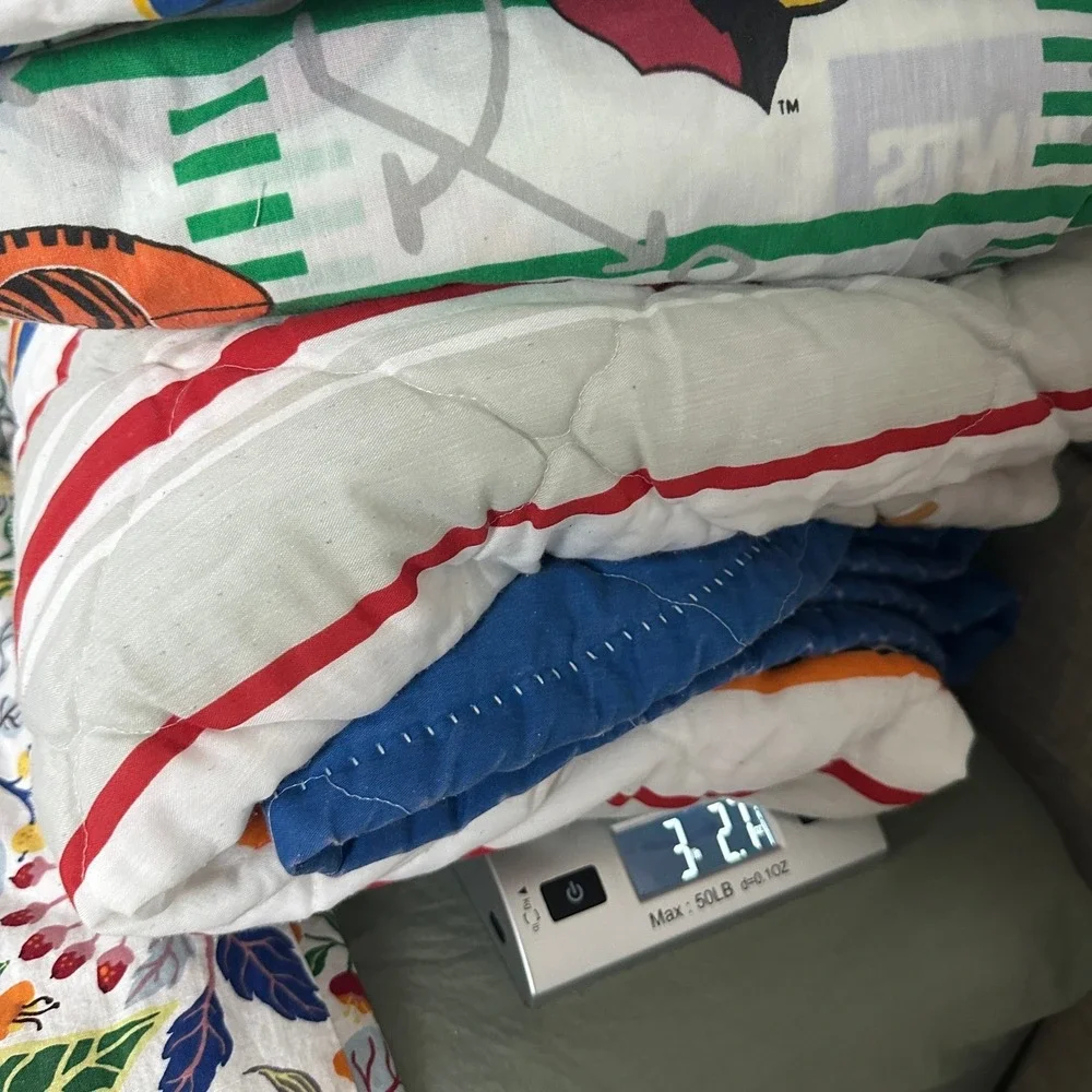 Vtg 90s NFL Football Quilted Bedding‎ Set Kids Twin Bedspread Window Sheet